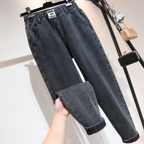 Boyfriend Jeans For Women High Waist  Plus Size Retro Blue Gray
