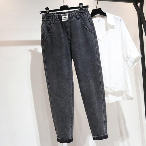 Boyfriend Jeans For Women High Waist  Plus Size Retro Blue Gray