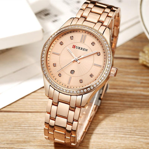 Movement Luxury Crystal Waterproof Calendar Ladies Wrist Watches