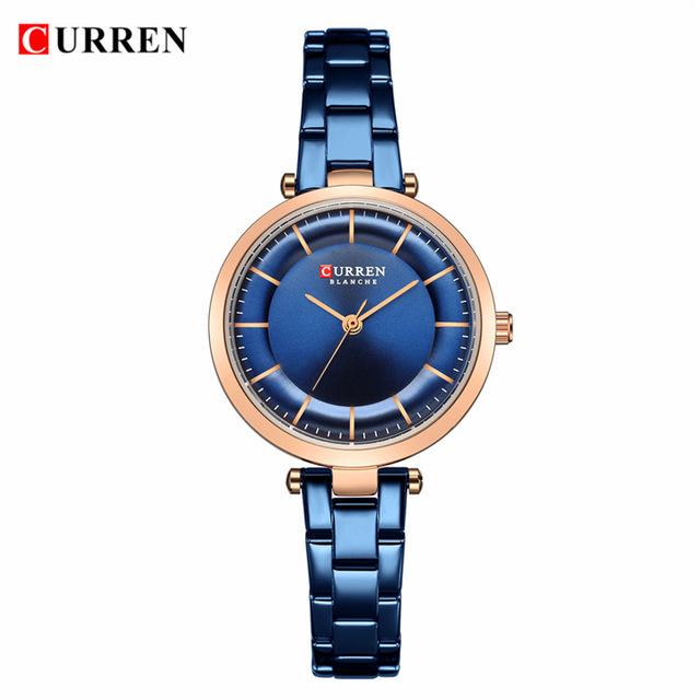 Fashion Luxury Ladies Watches Ultra Thin Golden Blue Steel Mesh Quartz