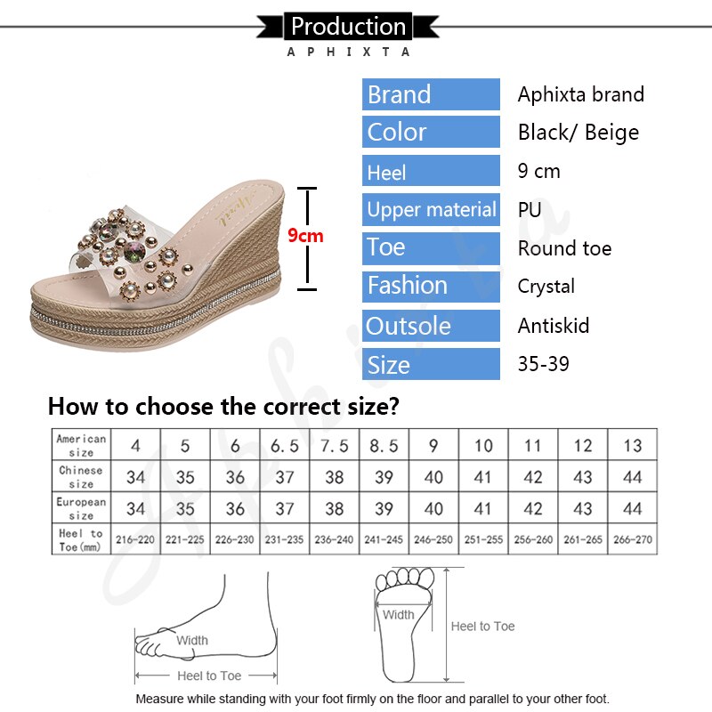 9CM Super High Wedge Women Slipper Crystal Sexy Platform Wedges