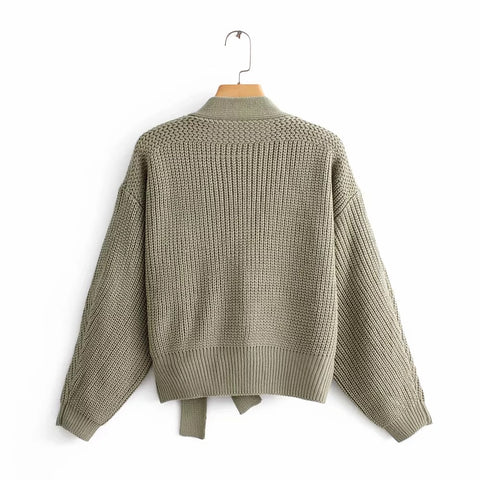 knitted Cardigan long sleeve sashes chic sweater Streetwear Womens Knit Sweater