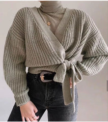 knitted Cardigan long sleeve sashes chic sweater Streetwear Womens Knit Sweater