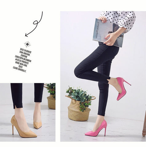 Woman High Heels Pumps Pointed Toe Stilettos Talon Femme Shoes Black Heels Big Size