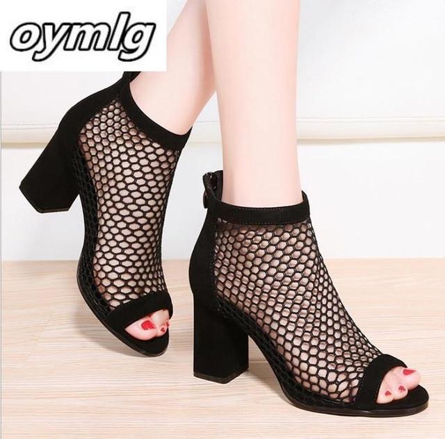 Summer mesh Peep Toe sandals sexy heels single shoes