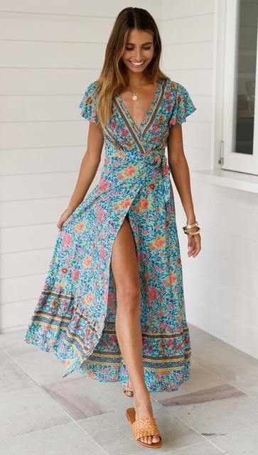 Retro Floral Print Lady Long Dress