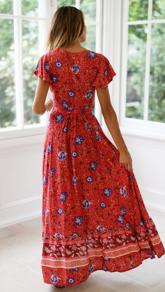Retro Floral Print Lady Long Dress