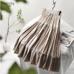 Elegant Vertical Stripes Lace-up A-Line Midi Skirt
