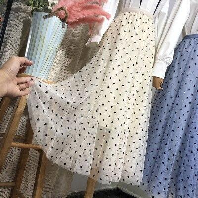 Tulle Polka Dot High Waist Pleated Midi Long Tutu Skirt