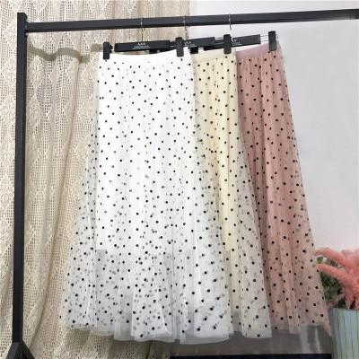 Tulle Polka Dot High Waist Pleated Midi Long Tutu Skirt