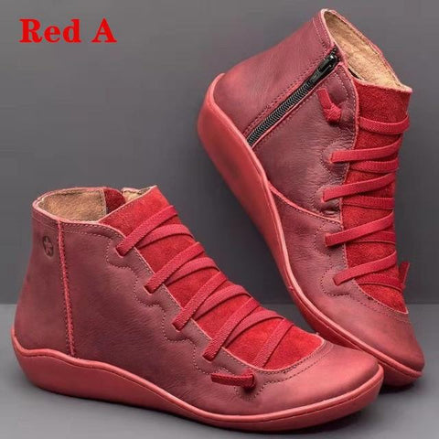 PU Leather Ankle Boots Autumn Winter Cross Strappy Vintage