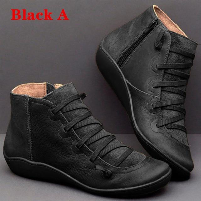 PU Leather Ankle Boots Autumn Winter Cross Strappy Vintage