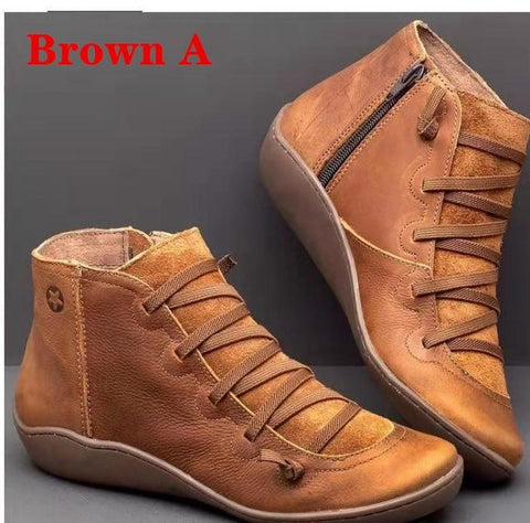 PU Leather Ankle Boots Autumn Winter Cross Strappy Vintage