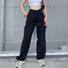 Fashion Pocket White Women's Jeans Streetwear High Waist