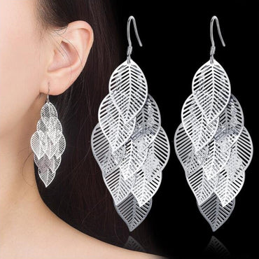 Jewelry Fashion Earring Retro Hollow Maple Leaf Exaggerated Long Tassel Hanging
