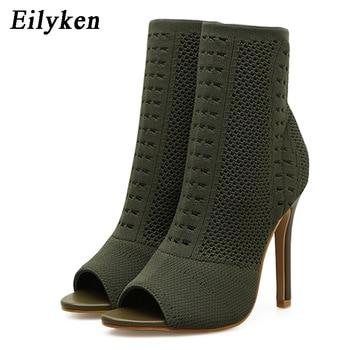 Boots Elastic Knit Sock Boots Ladies Open Toe High Heels