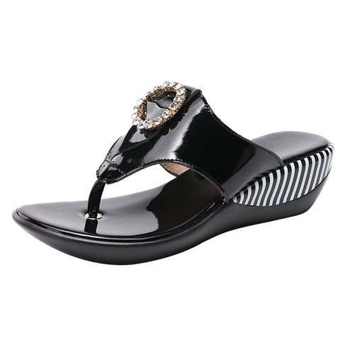 Genuine Leather Wedge Platform Slippers Flip Flops Women Platform Slippers