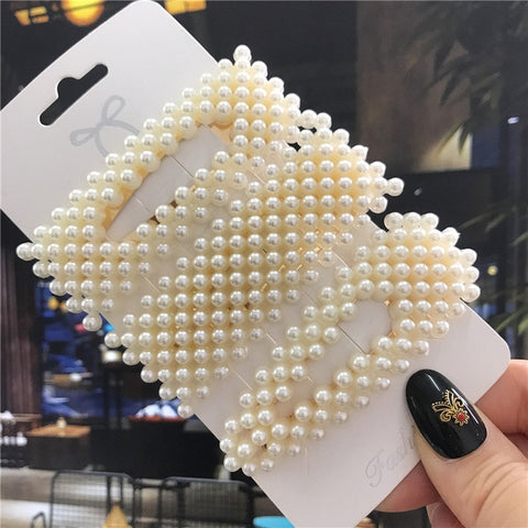 1Set Handmade Pearls Hair Clips Pin f Fashion Geometric Flower