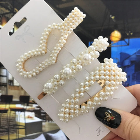 1Set Handmade Pearls Hair Clips Pin f Fashion Geometric Flower