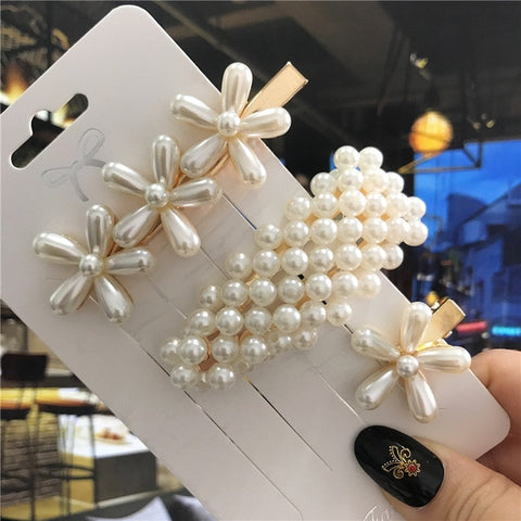1Set Handmade Pearls Hair Clips Pin f Fashion Geometric Flower