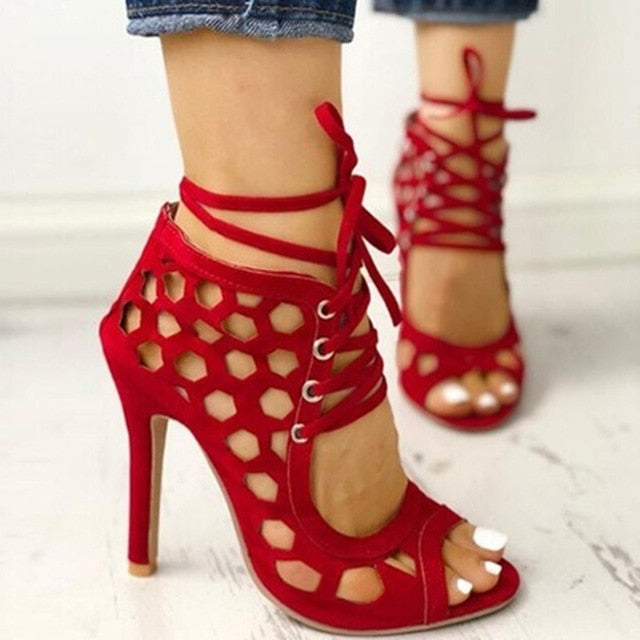 Summer High Heels Sandals Peep Toe Hollow-out Gladiator