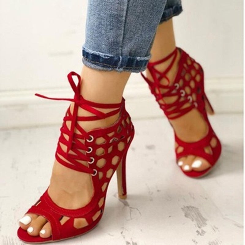 Summer High Heels Sandals Peep Toe Hollow-out Gladiator