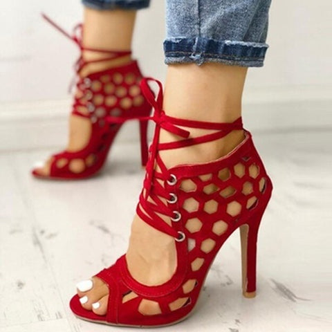 Summer High Heels Sandals Peep Toe Hollow-out Gladiator