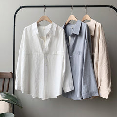 Minimalist Loose White Shirts for Women Turn-down Collar Solid
