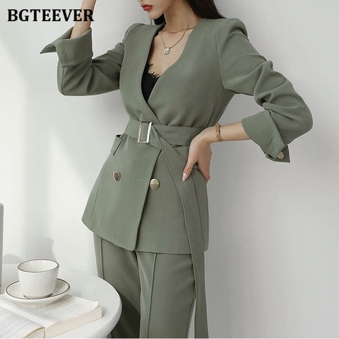Elegant Women Blazer Suit Autumn Office Ladies Pant Suits