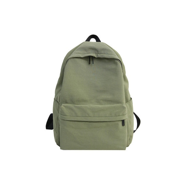 Solid Canvas Backpack For Teenagers Women Casual Large Capacity