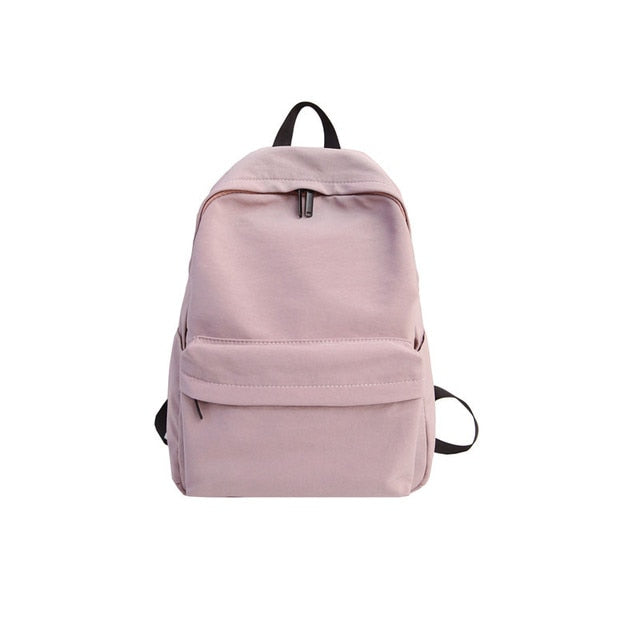 Solid Canvas Backpack For Teenagers Women Casual Large Capacity