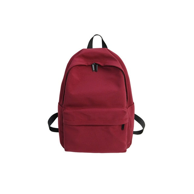 Solid Canvas Backpack For Teenagers Women Casual Large Capacity