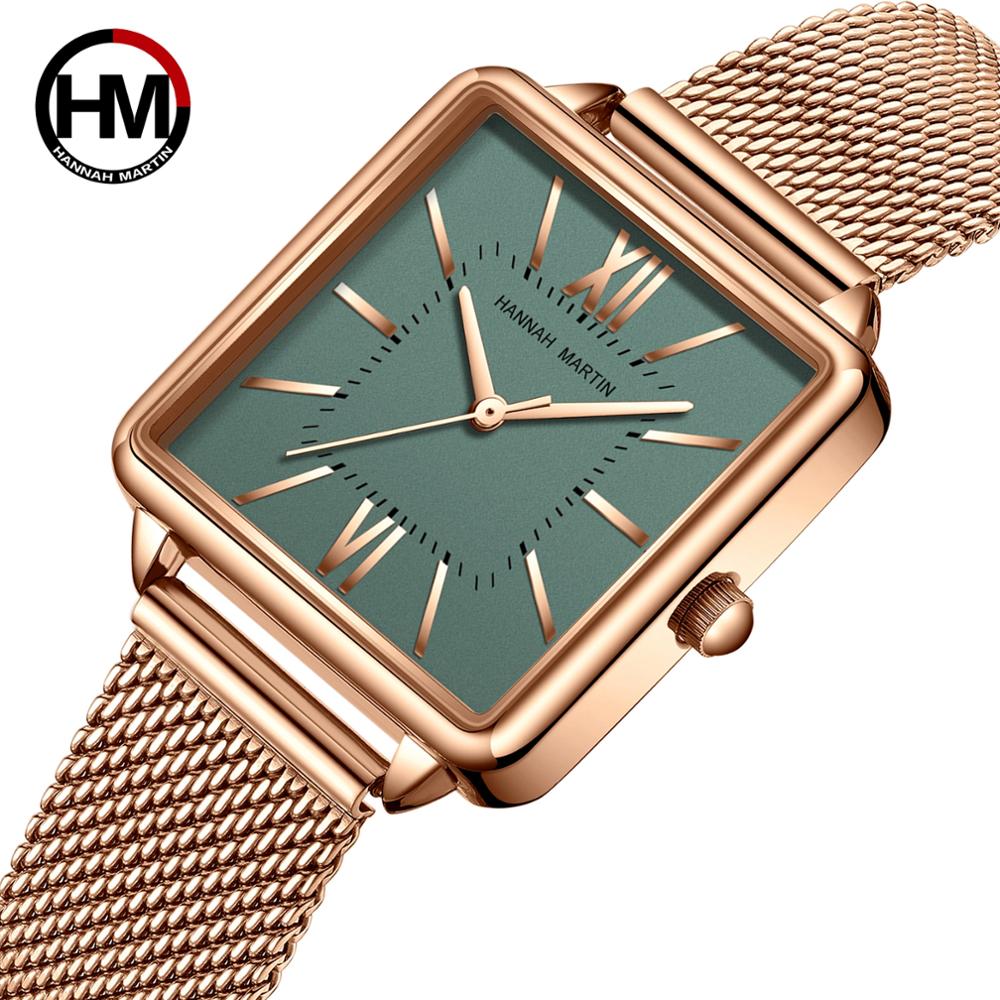 Green Dial Roman Square Watches Case Steel Fashion