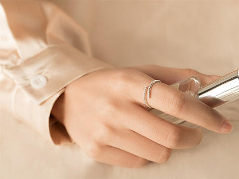 Rhinestone Shiny Cool Zircon Sterling Silver Resizable Opening Rings