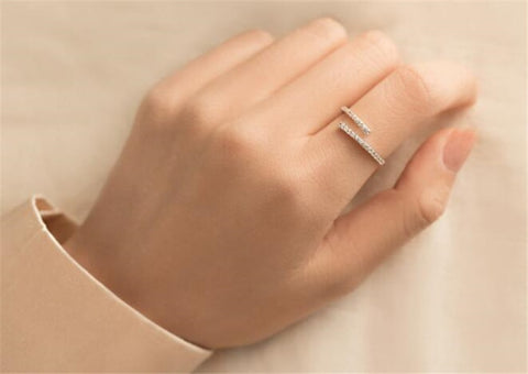 Rhinestone Shiny Cool Zircon Sterling Silver Resizable Opening Rings