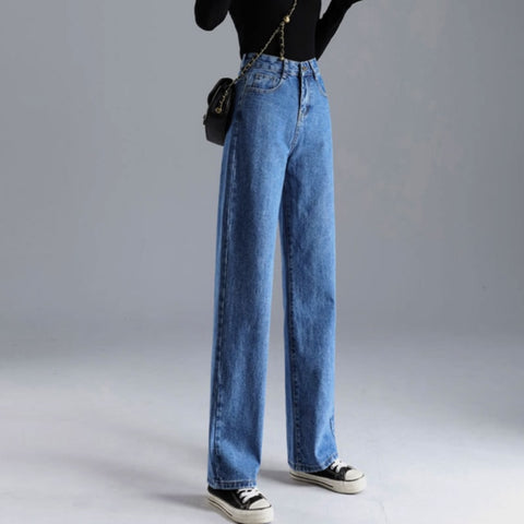Loose High Waist Straight High Waist Pants Solid Color Wide Legs Retro