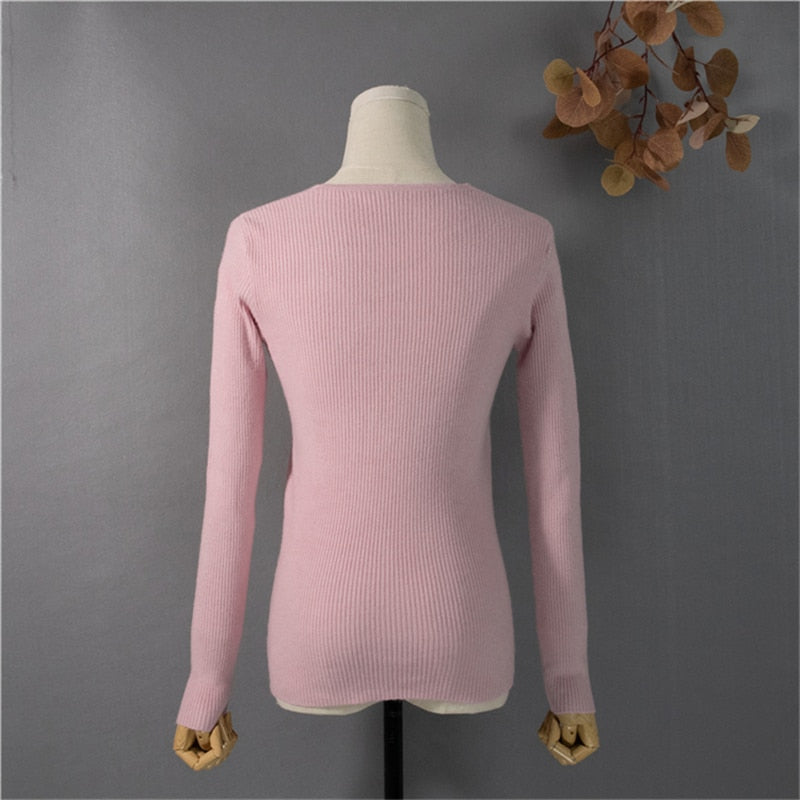 Pullover V-Neck Minimalist Bottoming Pink Tops Multi Colors
