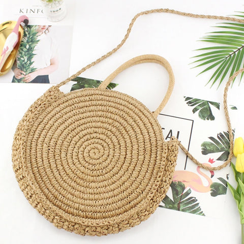 round fringed straw shoulder versatile casual handbags