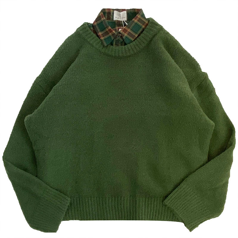 Dark Green Round Neck Pullover Sweater Long Sleeve Pullovers Jumper ...