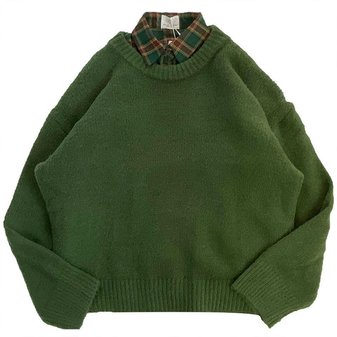Dark Green Round Neck Pullover Sweater Long Sleeve Pullovers Jumper