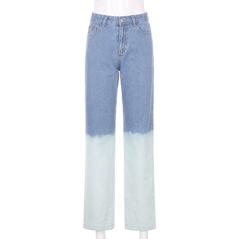 Tie Dye Streetwear Fashion Long Jeans Straight Pants 90s Vintage