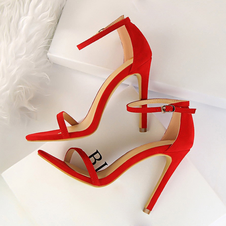 Women 10cm High Heels Flock Stripper Sandals Female Classic Pumps