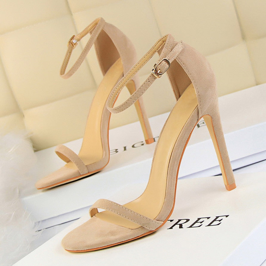 Women 10cm High Heels Flock Stripper Sandals Female Classic Pumps