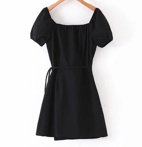 Front Slit Wrap Dress Holiday Tie Bow Lace up Waist Short Sleeve