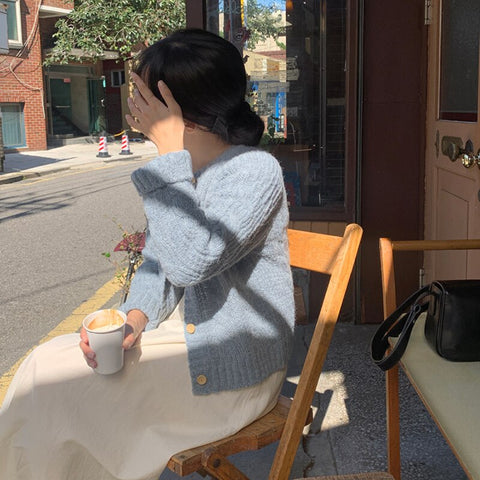 Knitwear Knitted Button Cardigans Short Minimalist Vintage Elegant Ladies Tops