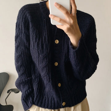 Knitwear Knitted Button Cardigans Short Minimalist Vintage Elegant Ladies Tops