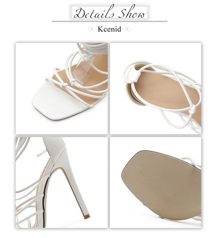 gladiator knee high open toe lace up cross strappy high heels fashion shoes