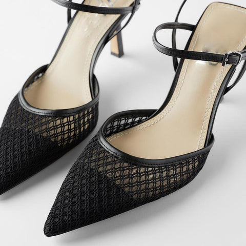 heel Heel Sandals Pointed Toe Mesh Slingback  Elegant Pumps Shoes