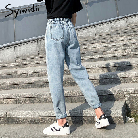 High Waist Jeans Woman Plus Size Street Style Elastic Waist Denim