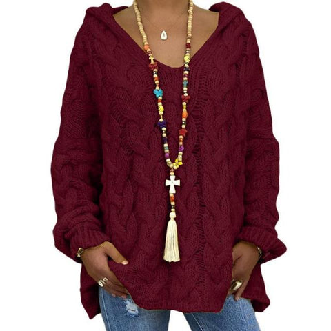 Hooded Long Sleeve Pullover Sweater Winter Solid Color Plus Size